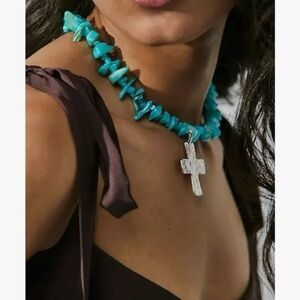 Free People “Supernova” Turquoise Necklace with Silver Cross